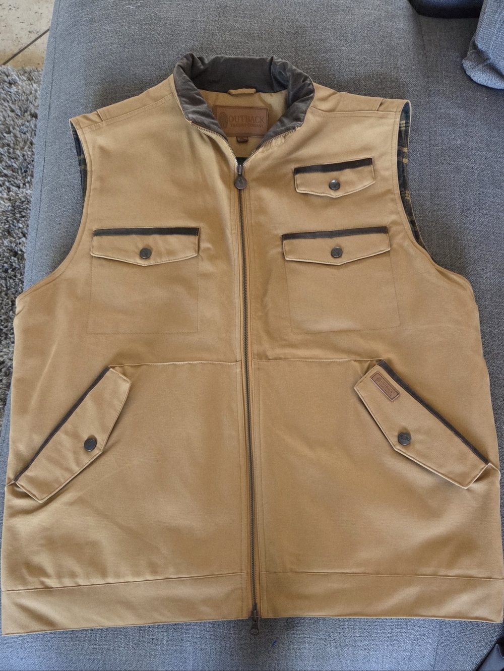 Outback Trading Co. Tan Utility Vest with Zip Front